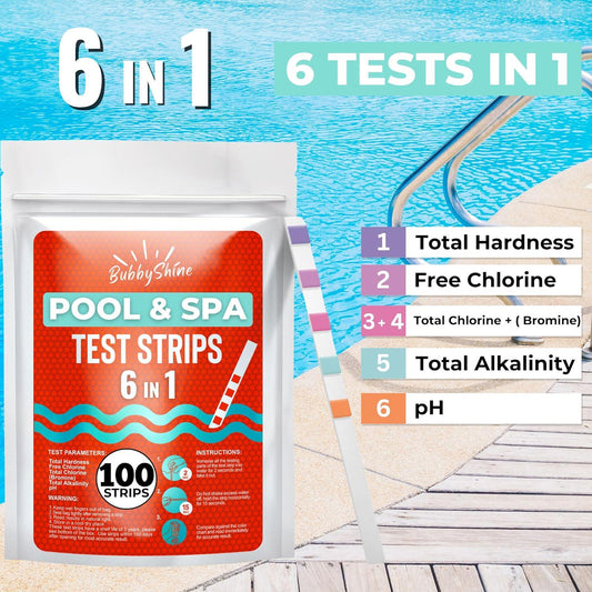 100 Pool Test Strips - Chemical Hot Tub Test Strips For Hot Tub Water, Pool And Spa Test Strips For Hot Tub Testing Strips, Pool Strips Test PH Strips, Chlorine, Bromine, Hardness, Alkalinity