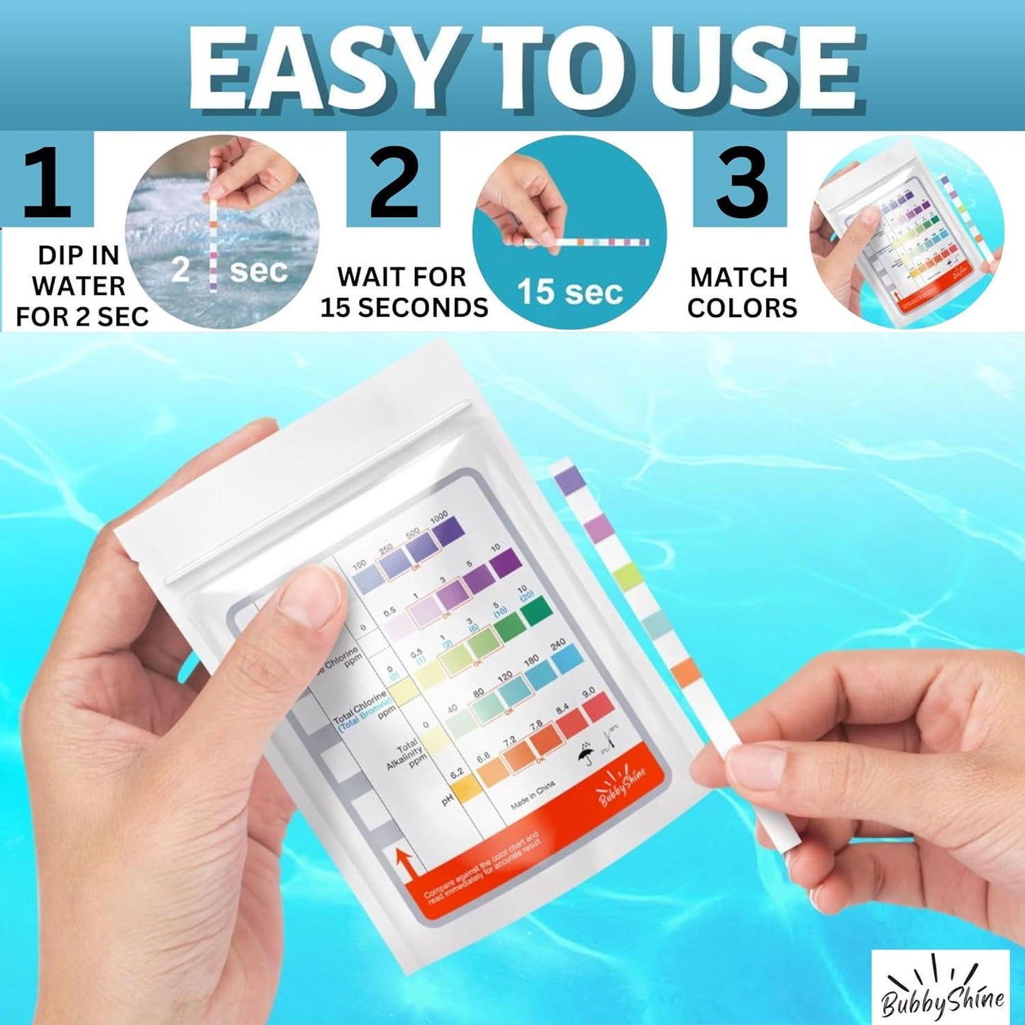 100 Pool Test Strips - Chemical Hot Tub Test Strips For Hot Tub Water, Pool And Spa Test Strips For Hot Tub Testing Strips, Pool Strips Test PH Strips, Chlorine, Bromine, Hardness, Alkalinity