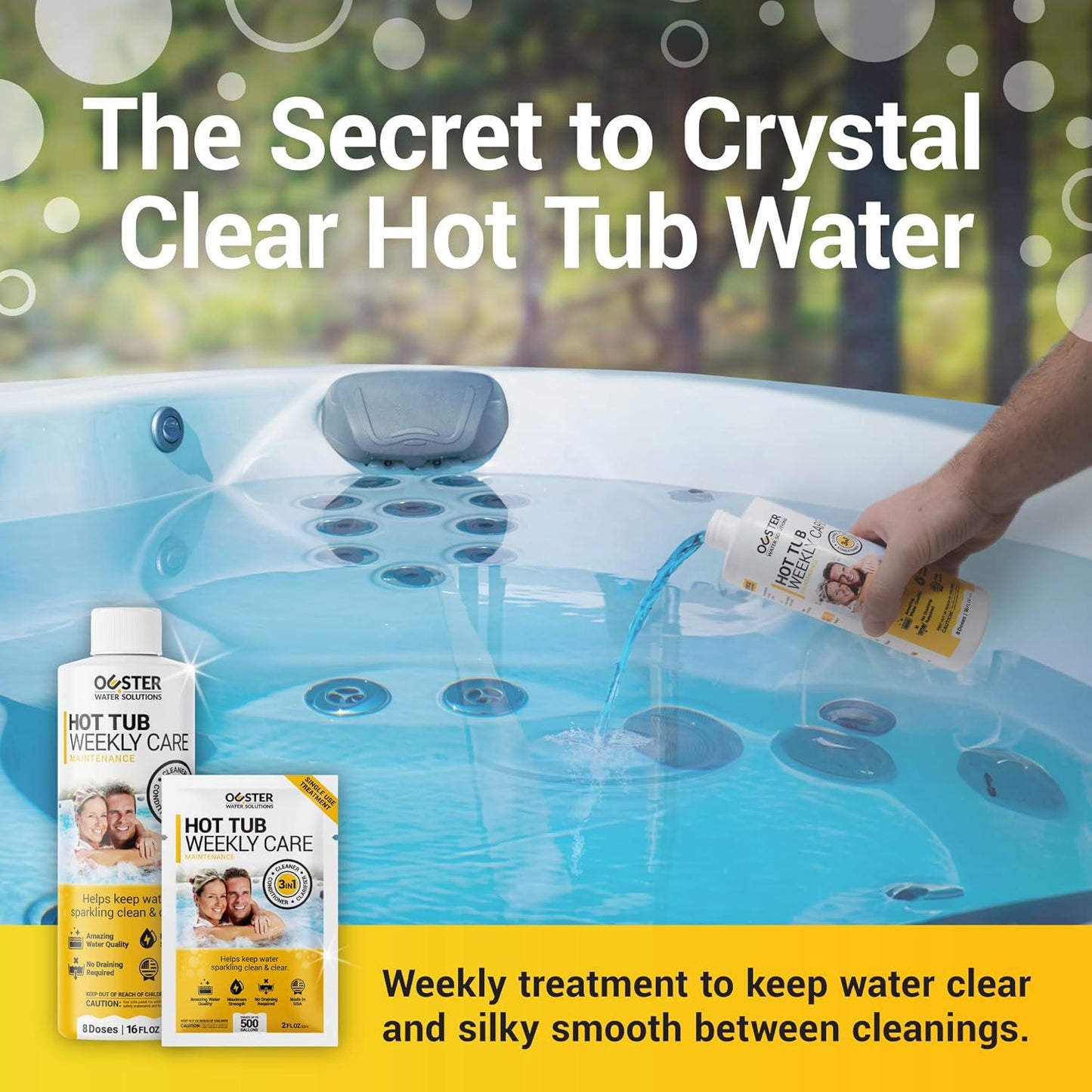 3in1 Weekly Hot Tub Cleaner, Conditioner, Clarifier - Hot Tub Chemicals For Standard And Inflatable Spas - Spa Chemicals For Crystal Clear And Sparkling Clean Water - Made In USA (4 Week Kit)