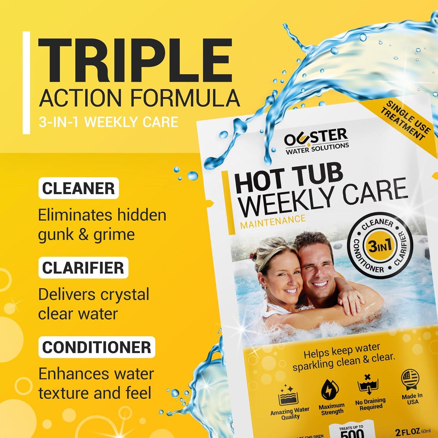 3in1 Weekly Hot Tub Cleaner, Conditioner, Clarifier - Hot Tub Chemicals For Standard And Inflatable Spas - Spa Chemicals For Crystal Clear And Sparkling Clean Water - Made In USA (4 Week Kit)