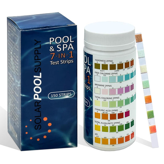 7-in-1 Pool Test Strips - 150 Pool Water Chemical Test Strips - Super Easy To Use - Results In Seconds - Great For Pools, Spas And More! Test PH, Chlorine, Alkalinity, Bromine, Hardness, Cyanuric Acid