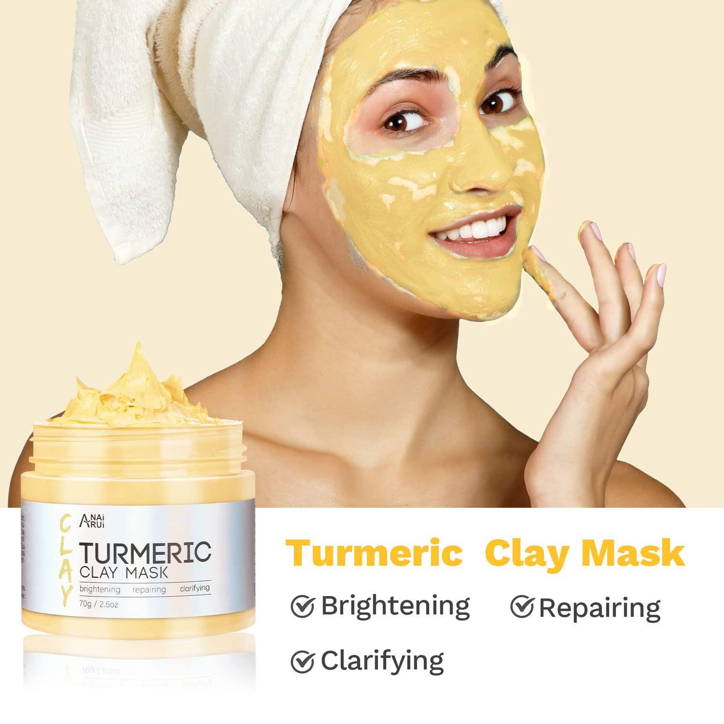 ANAI RUI Turmeric Clay Mask - Green Tea Clay Mask - Dead Sea Minerals Mud Mask, Spa Facial Mask Set, Face Mask Gift Set 2.5 Oz Each