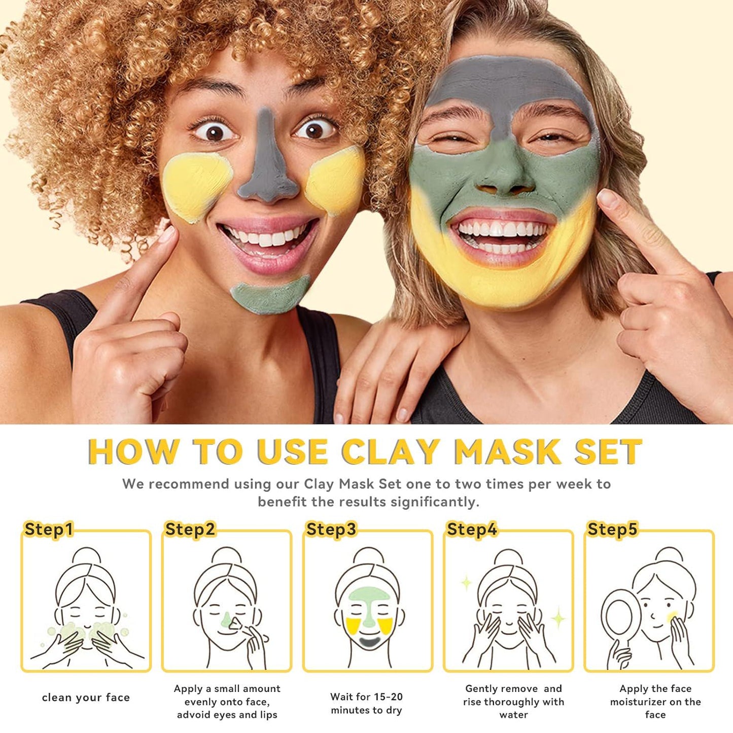 ANAI RUI Turmeric Clay Mask - Green Tea Clay Mask - Dead Sea Minerals Mud Mask, Spa Facial Mask Set, Face Mask Gift Set 2.5 Oz Each