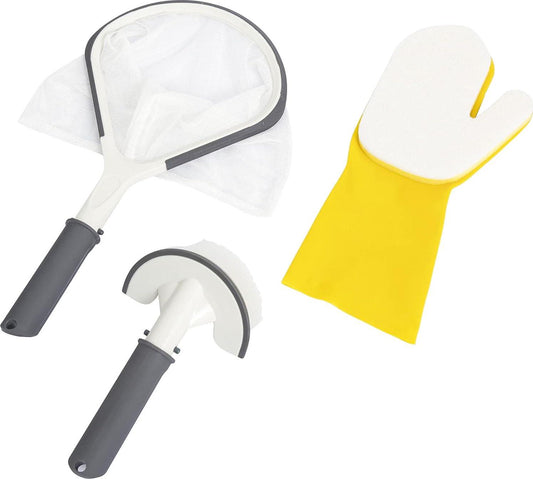 Bestway SaluSpa All-in-One 3 Piece Maintenance Cleaning Tool Accessory Set With Scrub Brush, Mitt, And Skimmer Net For Hot Tub And Spa