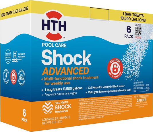 HTH 52036R Pool Care Shock Advanced, Swimming Pool Chemical - Cal Hypo Formula, Prevents Bacteria And Algae, Restores Crystal Clear Water - Shock Treatment, (6 Pack)