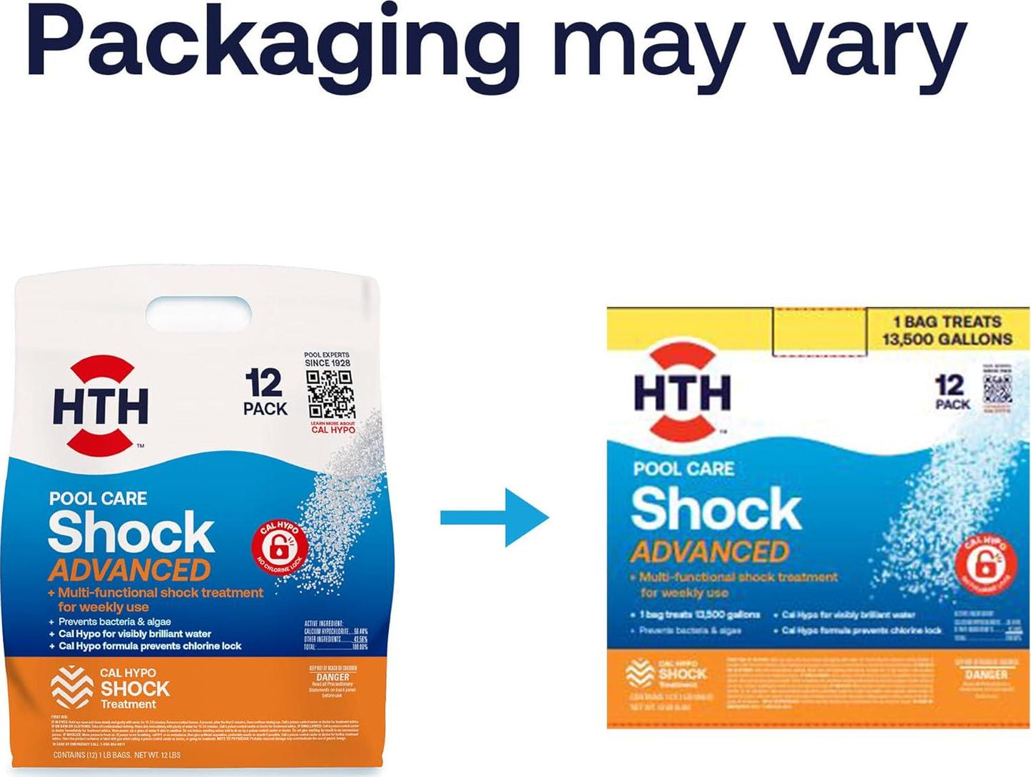 HTH 52037R Pool Care Shock Advanced, Swimming Pool Chemical - Cal Hypo Formula, Prevents Bacteria And Algae, Restores Crystal Clear Water - Shock Treatment, 1lb (12 Pack)