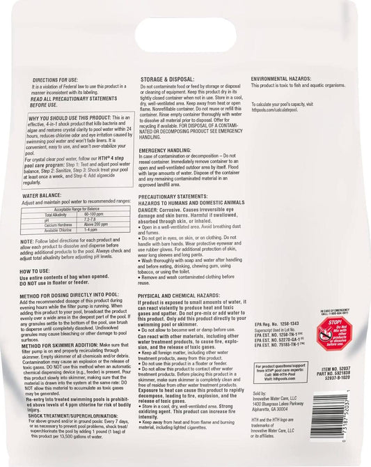 HTH 52037R Pool Care Shock Advanced, Swimming Pool Chemical - Cal Hypo Formula, Prevents Bacteria And Algae, Restores Crystal Clear Water - Shock Treatment, 1lb (12 Pack)