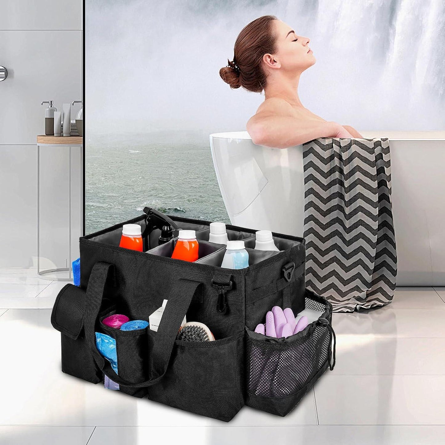 Hot Tub Chemical Storage Bag For Adults,Spa Accessories Organizer With Handle And Shoulder Strap, Caddy Bag For Hot Tub Supplies,Black,Large