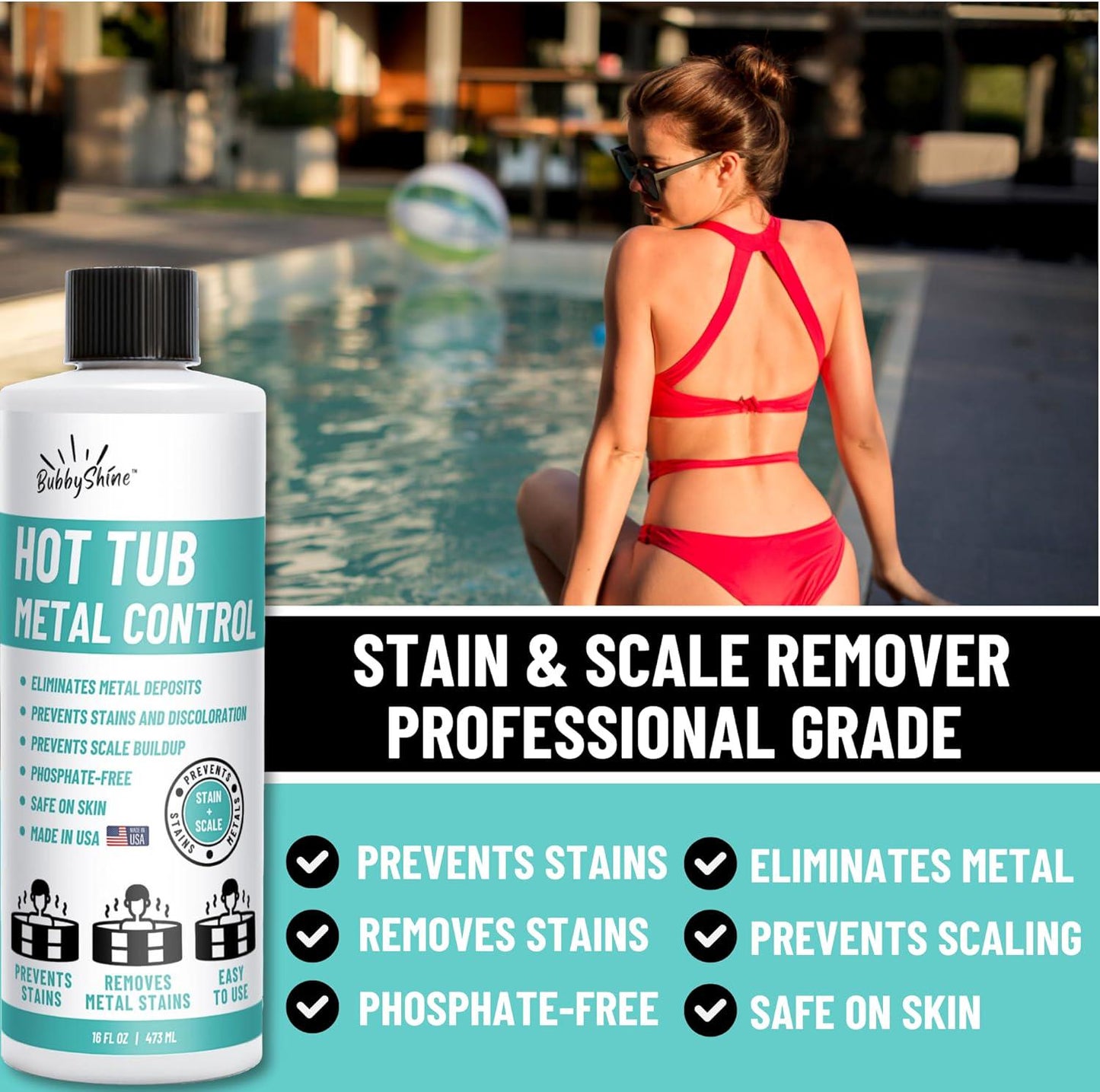 Hot Tub Metal Remover - Spa Metal Gone Hot Tub Cleaner, Metal Out Spa Metal Remover For Hot Tub, Stain And Scale Control For Hot Tub, Spa Cleaner For Hot Tub Chemicals