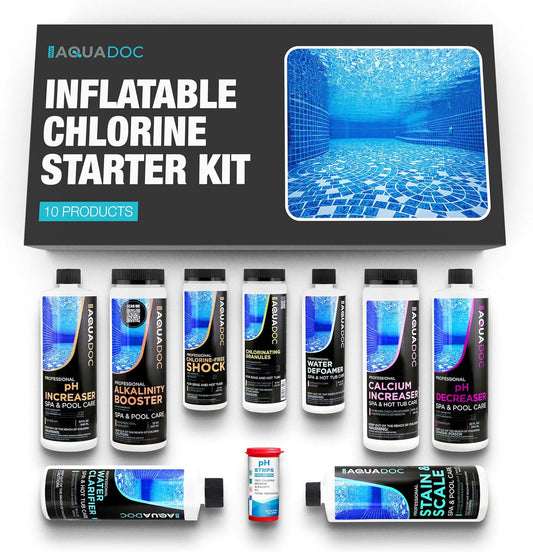 Inflatable Hot Tub Chemical Kit With Chlorine - Inflatable Spa Starter Kit - Convenient Hot Tub Starter Kit And PH Control Kit - AquaDoc Inflatable Hot Tub Chemicals