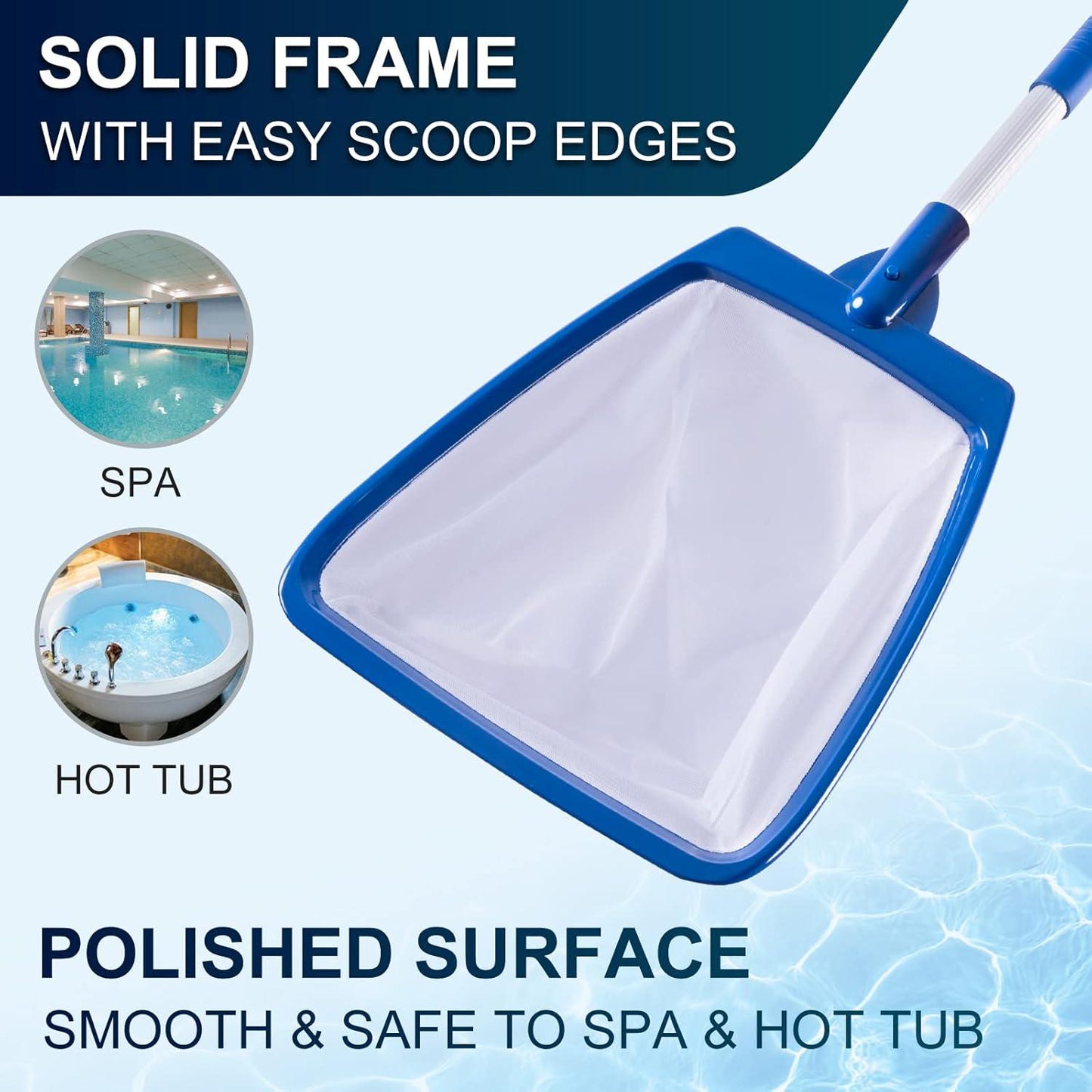 POOLAZA Hot Tub Skimmer Net Handheld, Professional Pool, Spa, Pound Skimmer Net With Aluminum Pole Handle, Deep Ultra Fine Mesh Netting Small Pool Skimmer Net, Upgrade Durable Hot Tub Net Hand Skimmer