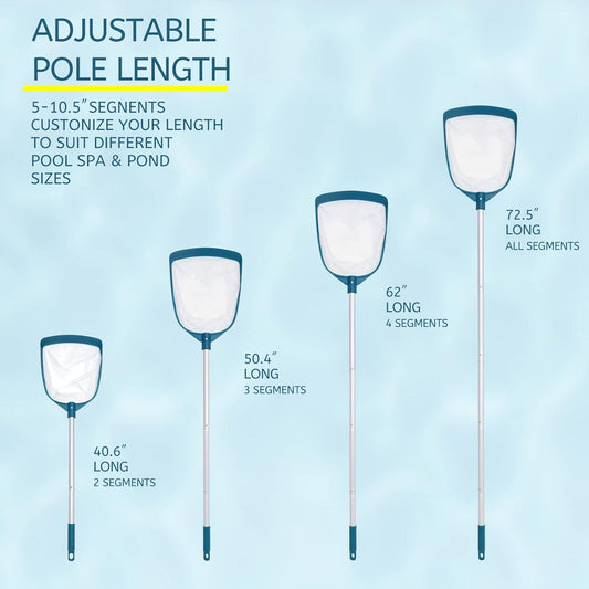 POOLWHALE Upgrades Swimming Pool Telescopic Leaf Net Skimmer Rake With Adjustable Aluminum Pole And Nylon Medium Fine Mesh For Cleaning Swimming Pools, Hot Tubs, Spas And Fountains