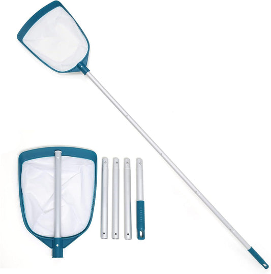 POOLWHALE Upgrades Swimming Pool Telescopic Leaf Net Skimmer Rake With Adjustable Aluminum Pole And Nylon Medium Fine Mesh For Cleaning Swimming Pools, Hot Tubs, Spas And Fountains