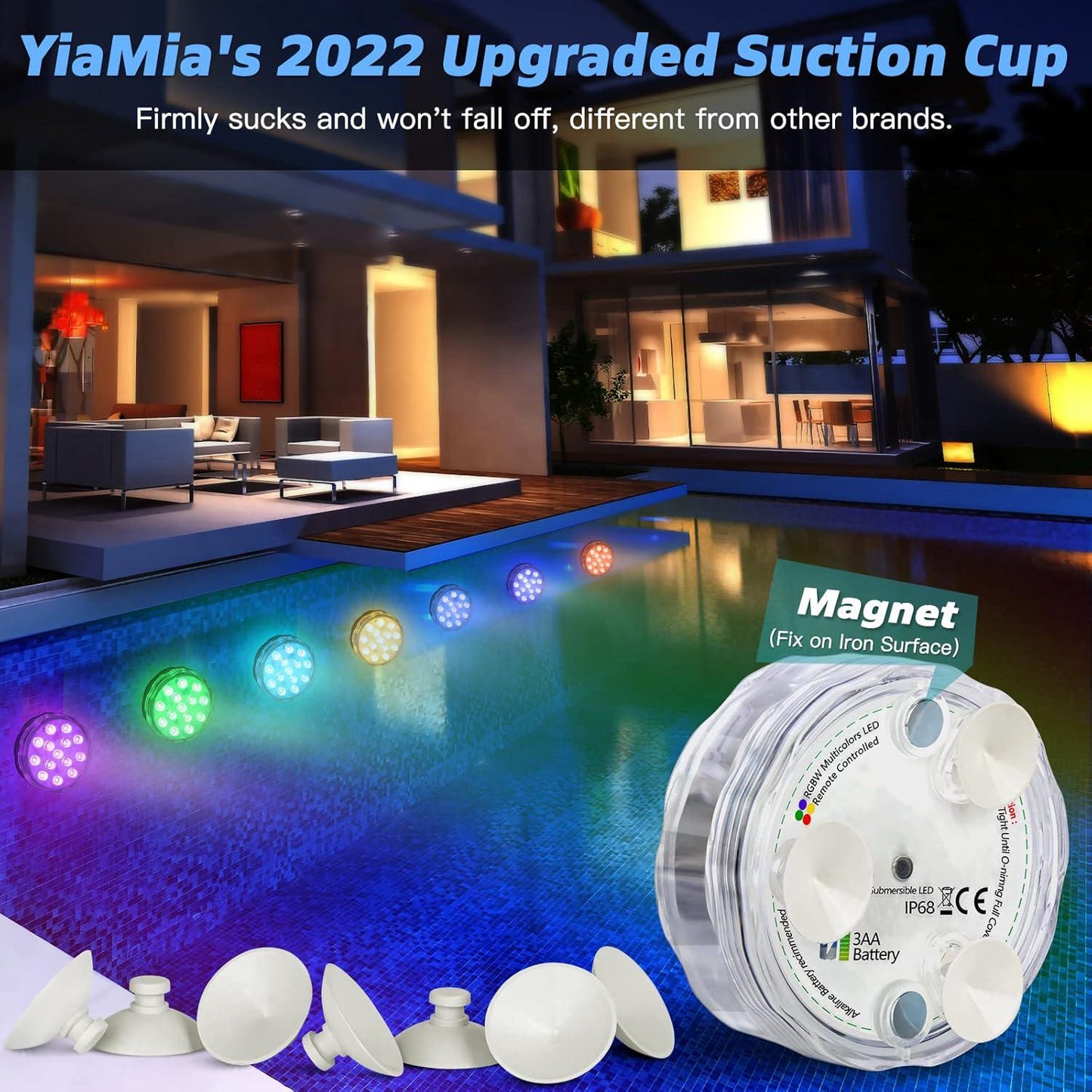 Pool Lights Submersible LED Light With Remote, Waterproof Pond Lights With Upgrade Suction Cups,Magnets, 16 Changeable Colors 3.35'' Battery LED Light For Underground Pool Fountain Pond Aquarium