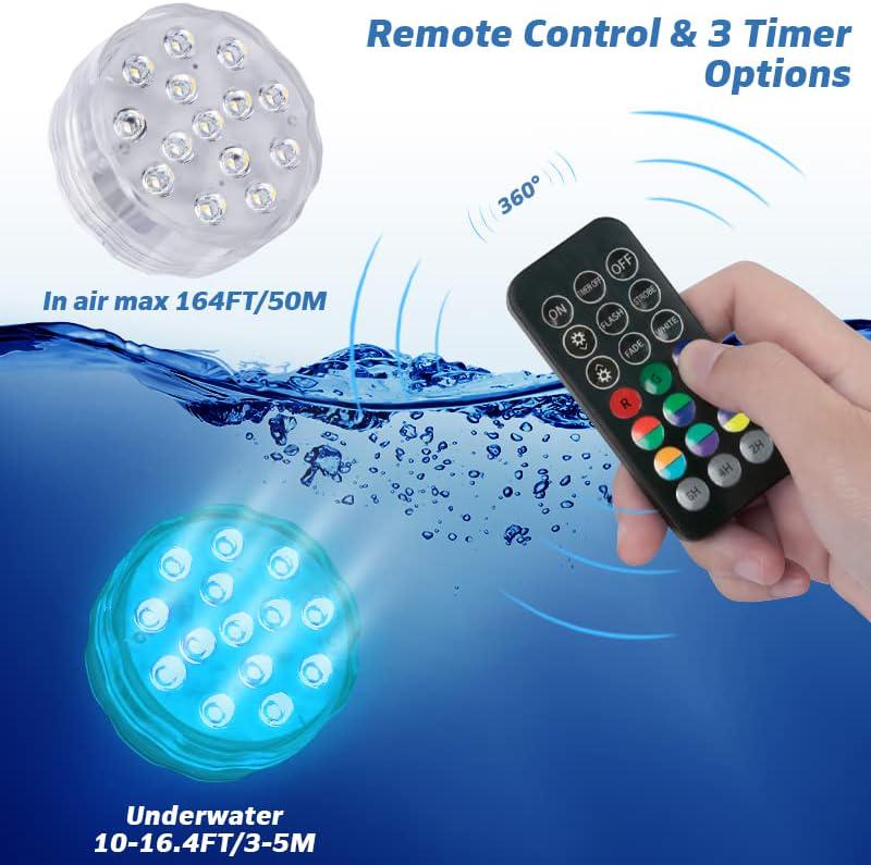 Pool Lights Submersible LED Light With Remote, Waterproof Pond Lights With Upgrade Suction Cups,Magnets, 16 Changeable Colors 3.35'' Battery LED Light For Underground Pool Fountain Pond Aquarium