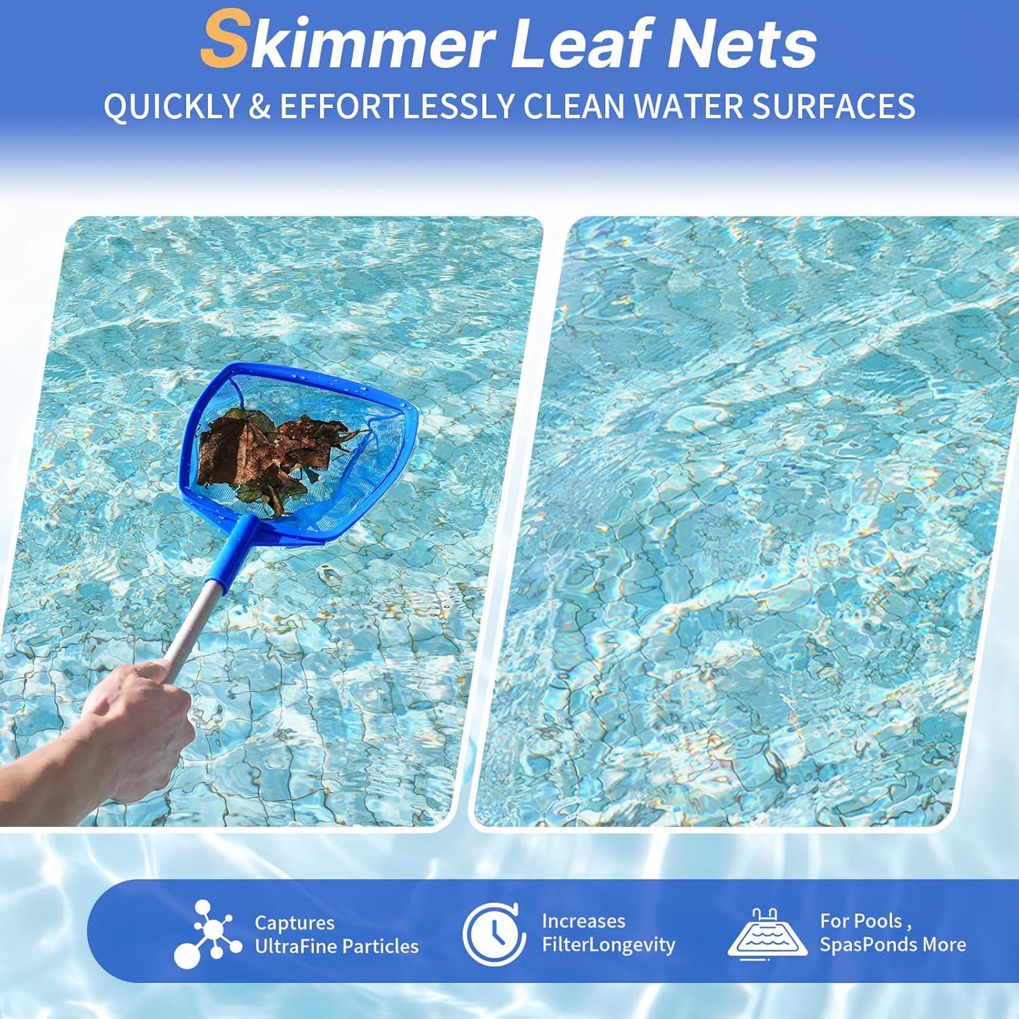 Pool Skimmer Net, Hot Tub Skimmer Spa Net With Pole, 26.3'', Ultra Fine Mesh Skimmer Rake, Swimming Pool Leaf Skimmer Net With Aluminum Pole, Spa Hot Tub Skimmer For Fast Cleaning, Leaves, Debris