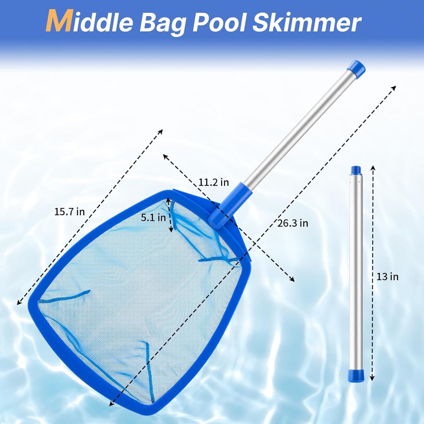 Pool Skimmer Net, Hot Tub Skimmer Spa Net With Pole, 26.3'', Ultra Fine Mesh Skimmer Rake, Swimming Pool Leaf Skimmer Net With Aluminum Pole, Spa Hot Tub Skimmer For Fast Cleaning, Leaves, Debris