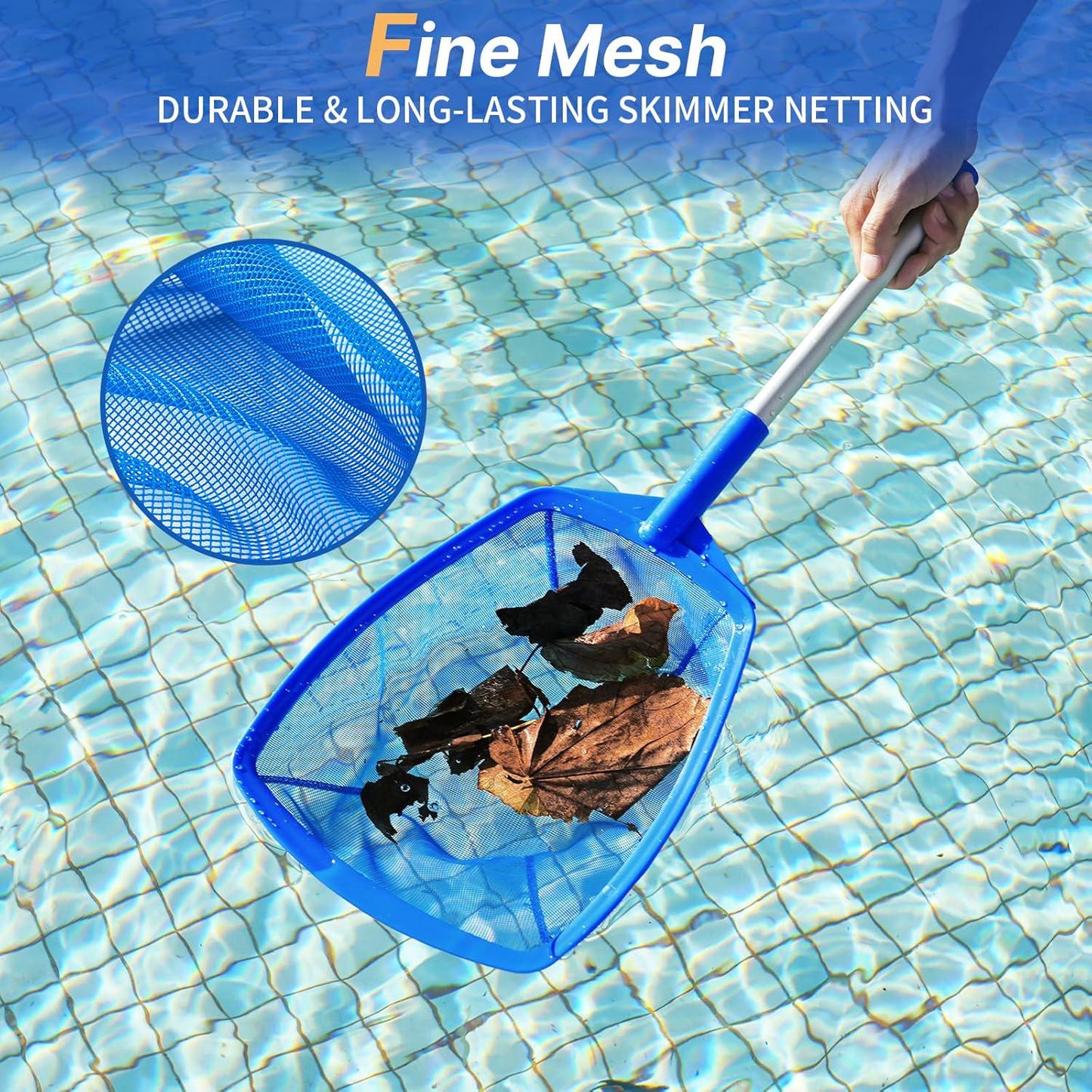 Pool Skimmer Net, Hot Tub Skimmer Spa Net With Pole, 26.3'', Ultra Fine Mesh Skimmer Rake, Swimming Pool Leaf Skimmer Net With Aluminum Pole, Spa Hot Tub Skimmer For Fast Cleaning, Leaves, Debris