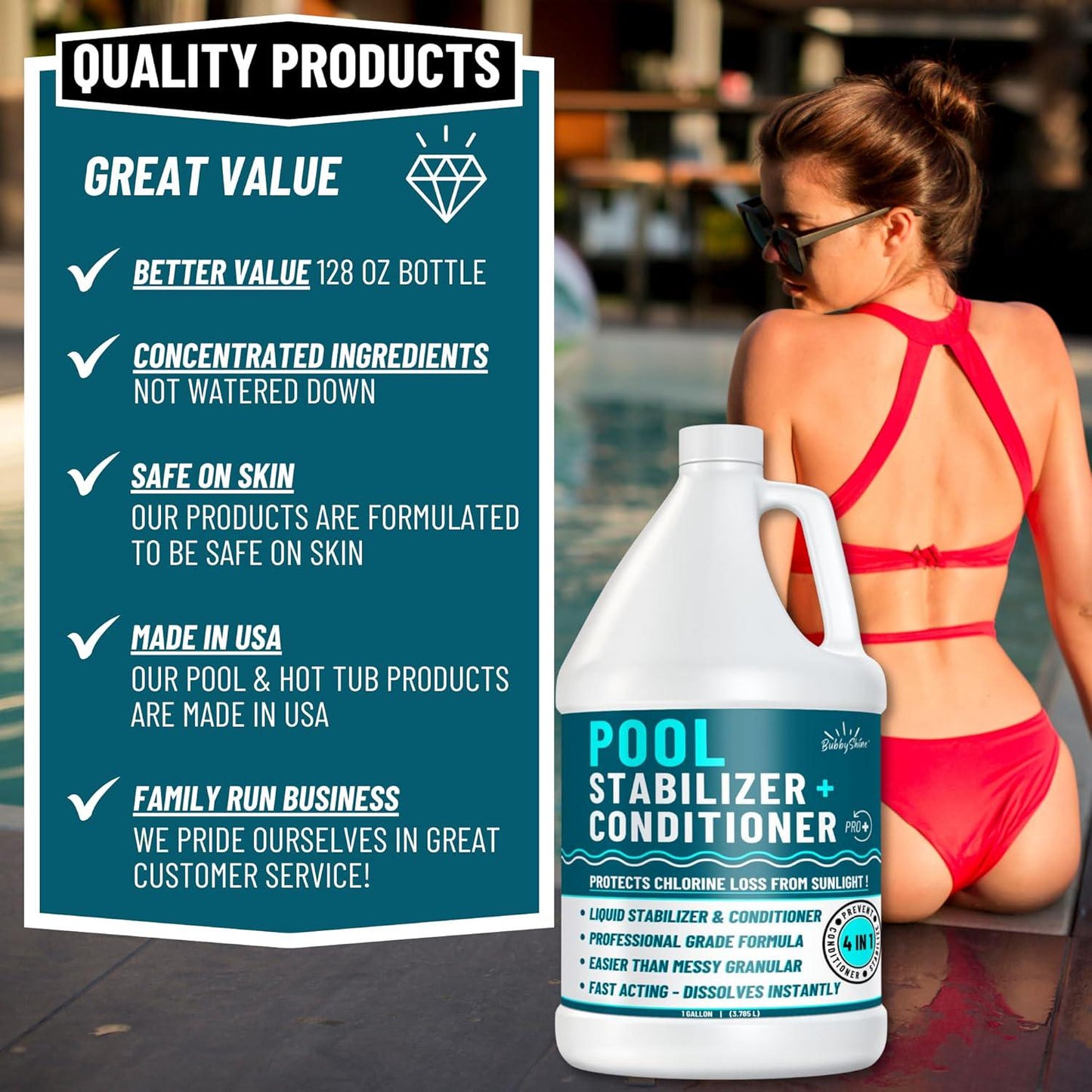 Pool Stabilizer - Cyanuric Acid Pool Stabilizer, Liquid Chlorine Stabilizer For Pool Chemicals, Swimming Pool Conditioner Stabilizer, Pool Stabilizer For Salt Pool And Chlorine, 1 Gallon