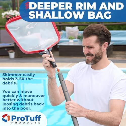 ProTuff Flat Pool Skimmer Net - Unlimited Free Replacements - Pro Grade Durability For Leaf, Pollen And Small Debris Surface Cleaning - Nearly 14 Fine Mesh Silt Net Skimmer