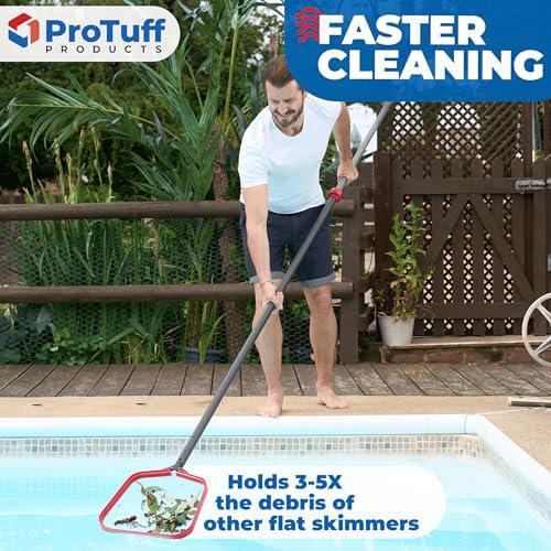 ProTuff Flat Pool Skimmer Net - Unlimited Free Replacements - Pro Grade Durability For Leaf, Pollen And Small Debris Surface Cleaning - Nearly 14 Fine Mesh Silt Net Skimmer