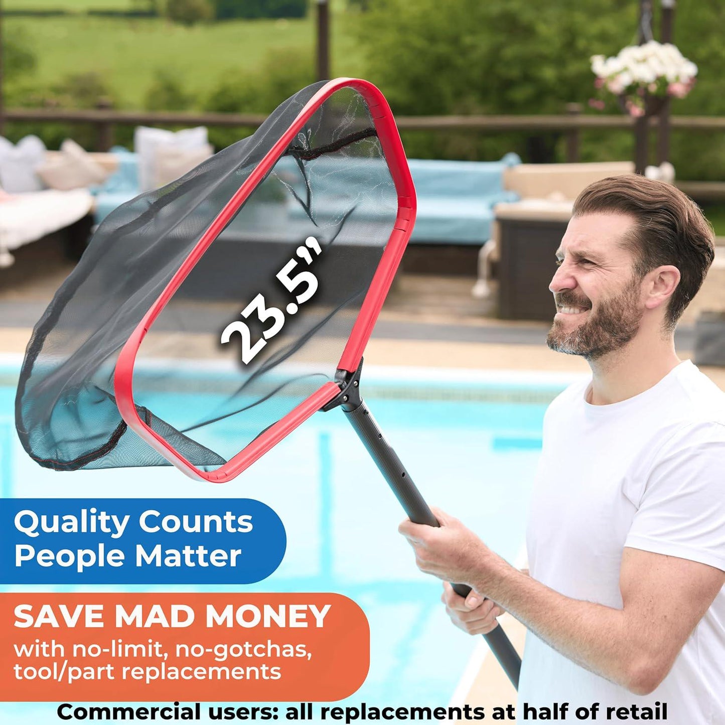 ProTuff Pool Skimmer Nets - 23 - Unlimited Free Replacements - Pro Grade Is 3X Faster Than Other Cleaning Tools - Nearly 24 Inch