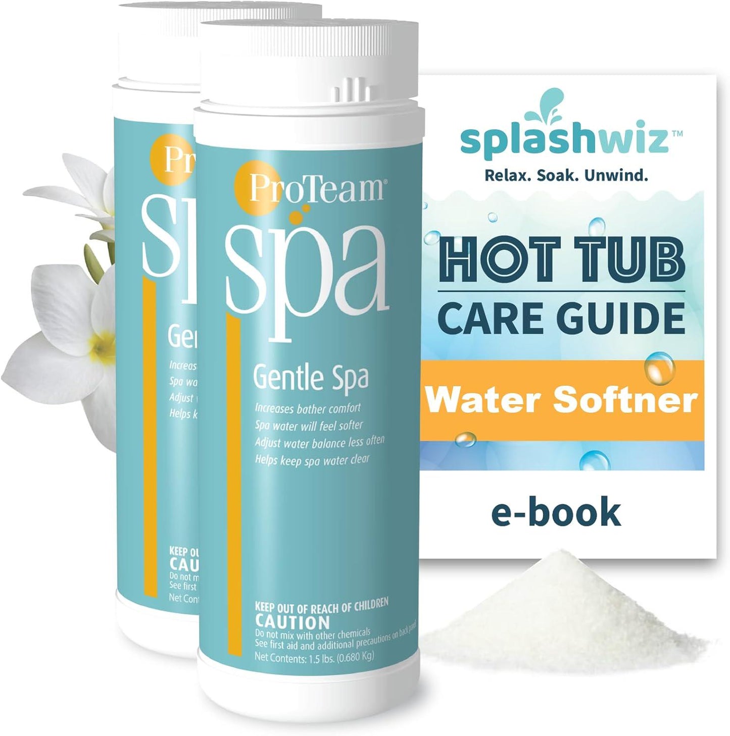 Proteam Spa Gentle Spa Hot Tub Water Softener And Hot Tub Fragrance - Spa Fragrance Hot Tub - Natural Spa Chemicals With SplashWiz Spa And Hot Tub Chemicals Care Guide E-Book Made In USA (1.5 Lb) (2 Pack)