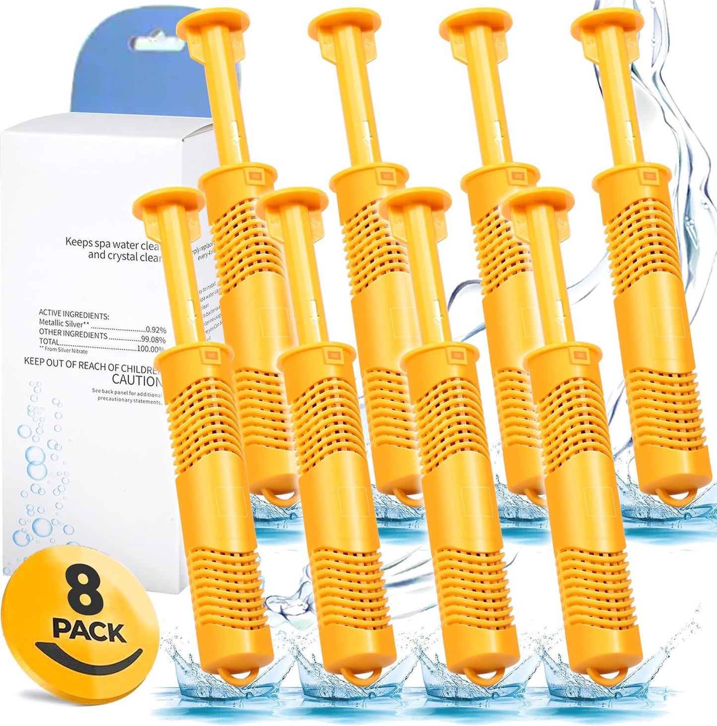 Spa Ag+ Mineral Sticks For Hot Tub, Silver Ion Mineral Cartridge Last For 4 Months Treats (8PCS, Yellow)