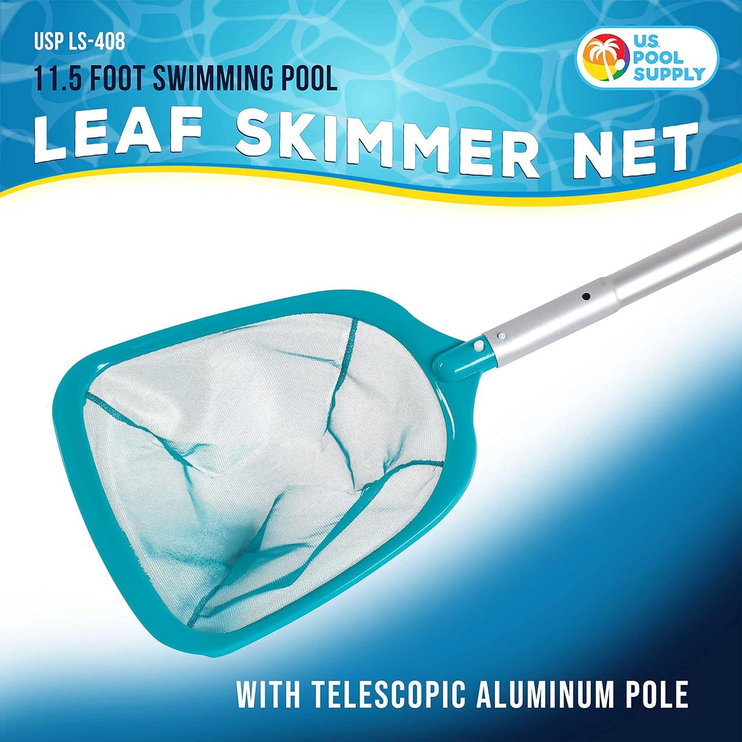 U.S. Pool Supply 11.5 Foot Swimming Pool Leaf Skimmer Net With Telescopic Aluminum Pole, 8 Sections - 6 Deep Ultra Fine Mesh Netting Basket, Remove Finest Debris, Adjustable Length, Clean Spas, Ponds