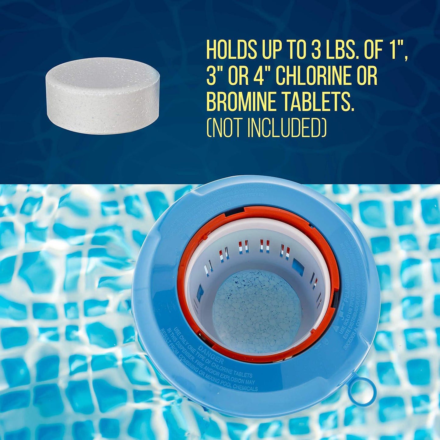 U.S. Pool Supply Floating Pool Chlorine And Bromine Chemical Dispenser With Pop-Up Refill Indicator - Holds 3 And 4 Tablets, 8 Diameter - Adjustable Balanced Chemical Delivery Clorinator Floater