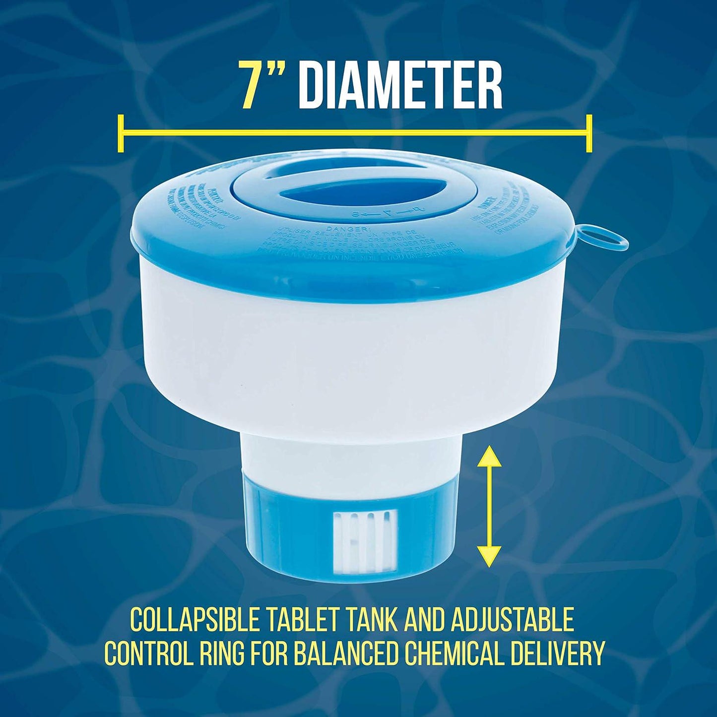 U.S. Pool Supply Pool Floating Collapsible Chlorine 3 Tablet Chemical Dispenser, 7 Diameter Floater- Adjustable Balanced Chemical Delivery