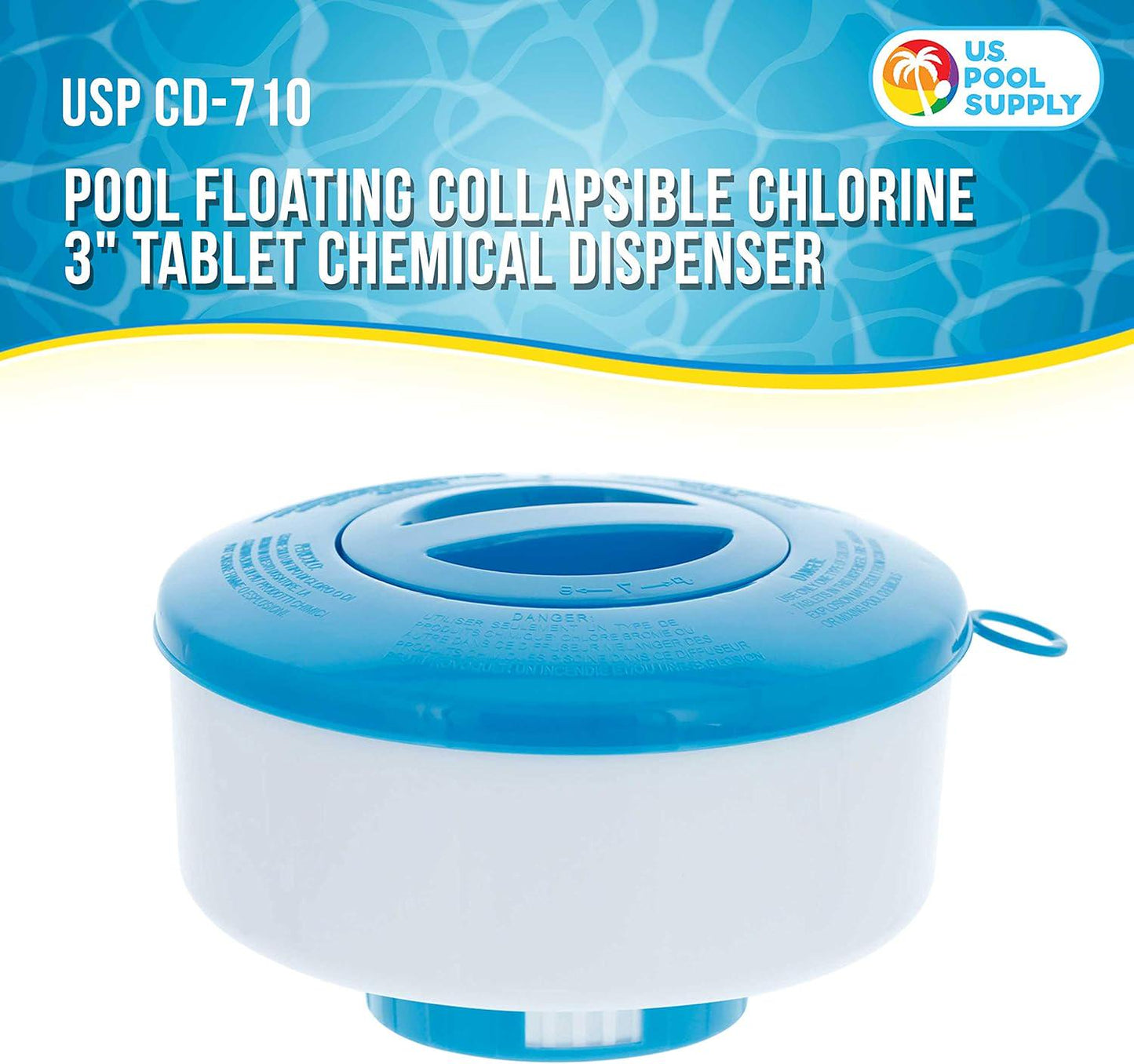 U.S. Pool Supply Pool Floating Collapsible Chlorine 3 Tablet Chemical Dispenser, 7 Diameter Floater- Adjustable Balanced Chemical Delivery