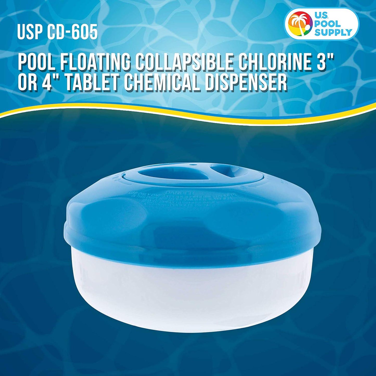 U.S. Pool Supply Pool Floating Collapsible Chlorine 3 Or 4 Tablet Chemical Dispenser, 8 Diameter - Adjustable Balanced Chemical Delivery