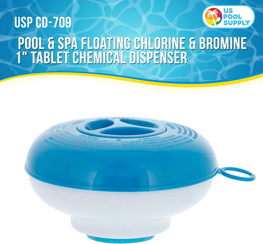 U.S. Pool Supply Pool And Spa Floating Chlorine And Bromine 1 Tablet Chemical Dispenser, 5 Diameter, Collapsible Floater