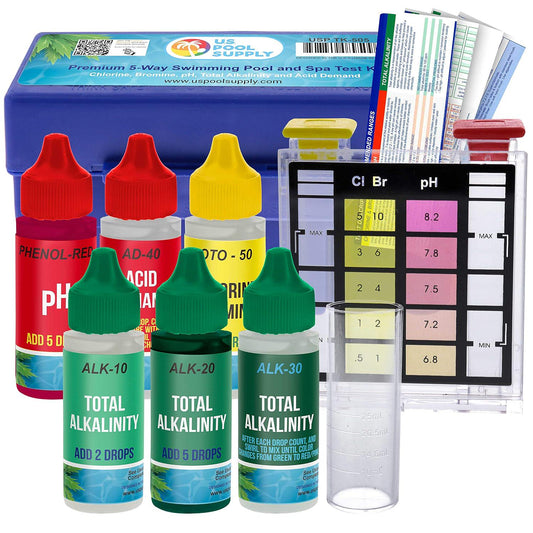 U.S. Pool Supply Premium 5-Way Swimming Pool And Spa Test Kit - Tests Water For PH, Chlorine, Bromine, Alkalinity And Acid Demand - Maintain Properly Balanced Chemical Levels, Algae Sanitizer Indicator