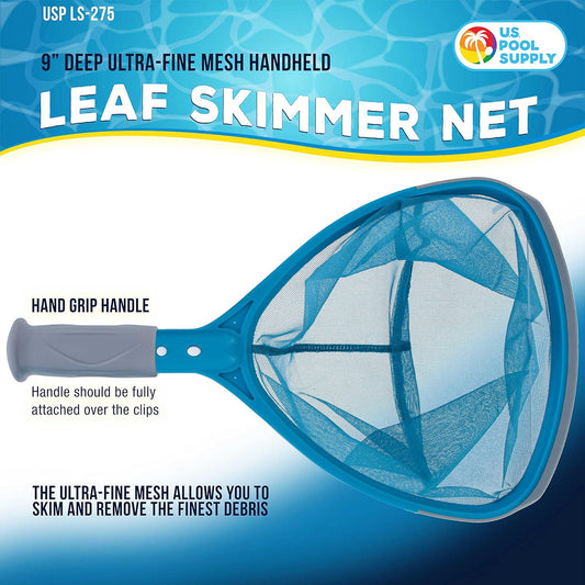 U.S. Pool Supply Professional Spa, Hot Tub, Pool Hand Leaf Skimmer Net With Grip Handle - 9 Deep Ultra Fine Mesh Netting Bag Basket, Skim And Remove The Finest Debris - Pond, Small Kid Inflatable Pool