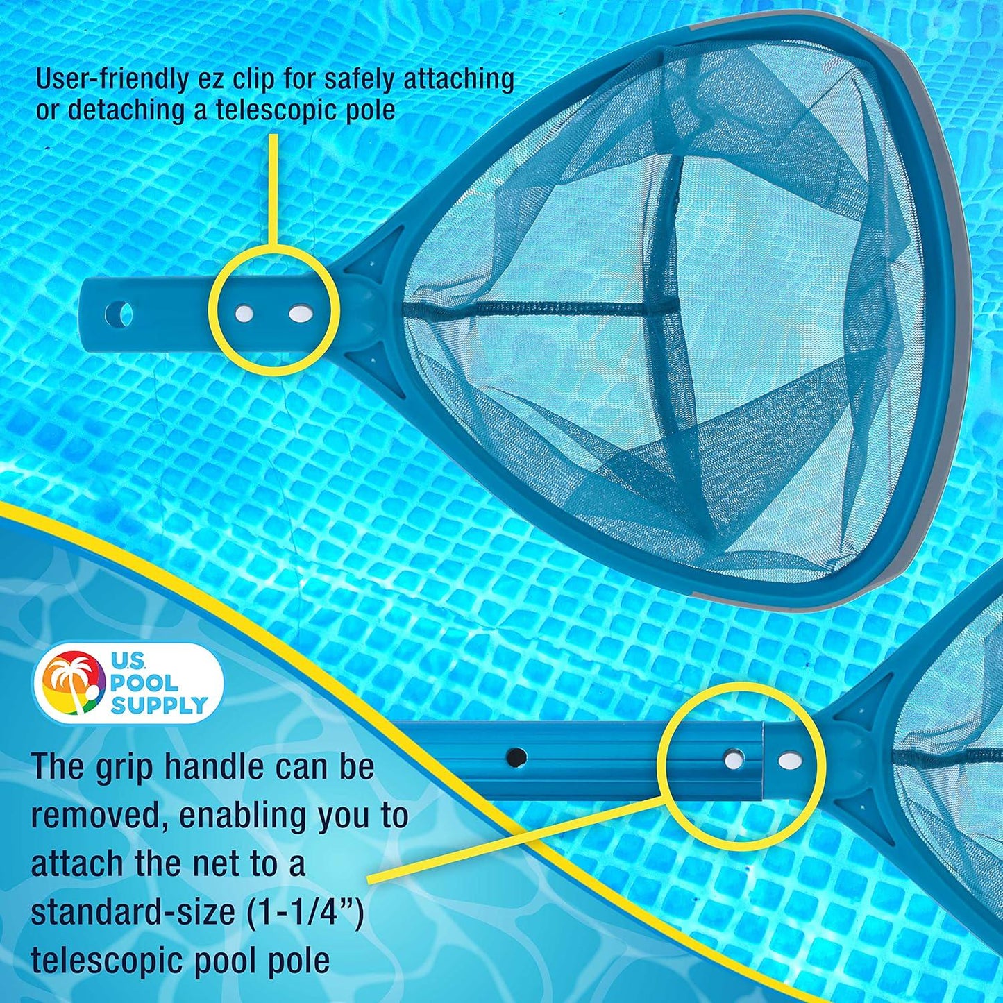 U.S. Pool Supply Professional Spa, Hot Tub, Pool Hand Leaf Skimmer Net With Grip Handle - 9 Deep Ultra Fine Mesh Netting Bag Basket, Skim And Remove The Finest Debris - Pond, Small Kid Inflatable Pool