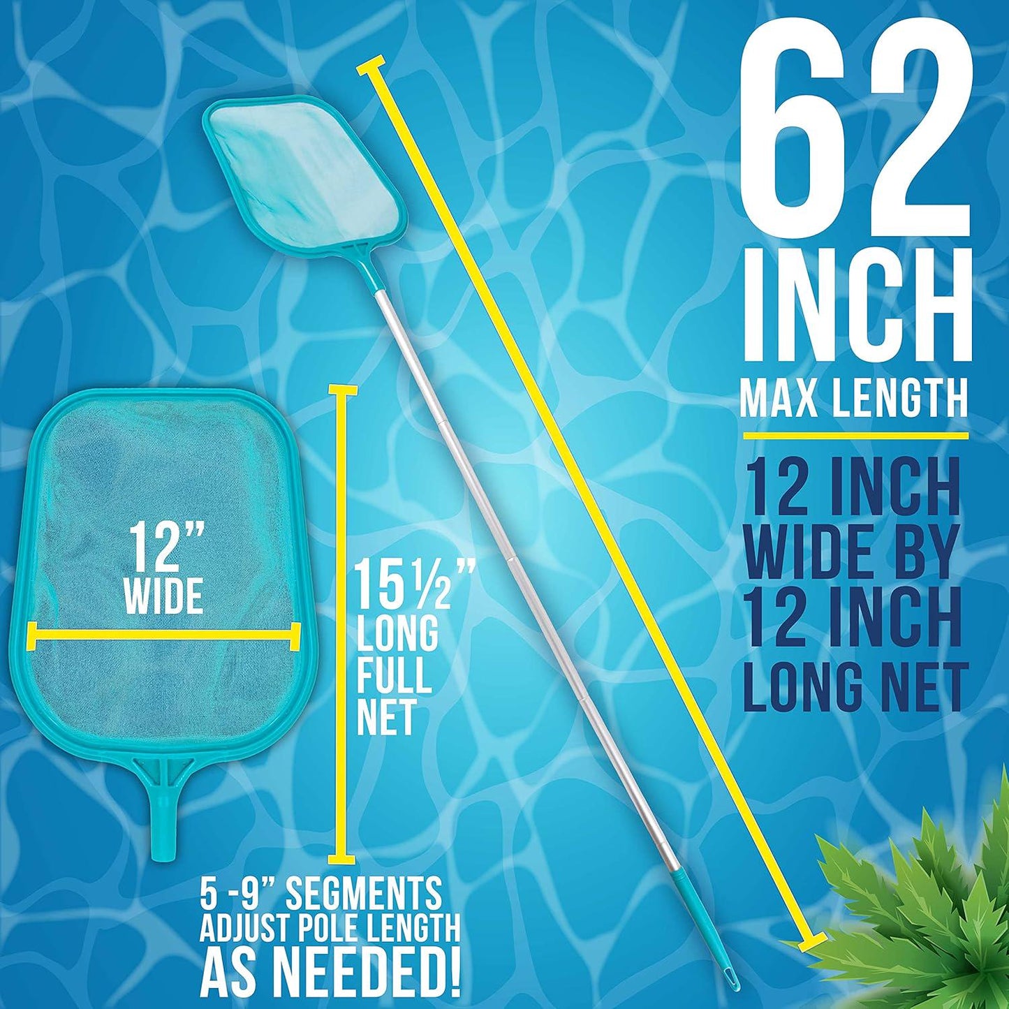 U.S. Pool Supply Swimming Pool 4 Foot Leaf Skimmer Net With 4 Connecting Aluminum Pole Sections - Fine Mesh Netting For Fast Cleaning Of Debris - Clean Spas And Ponds