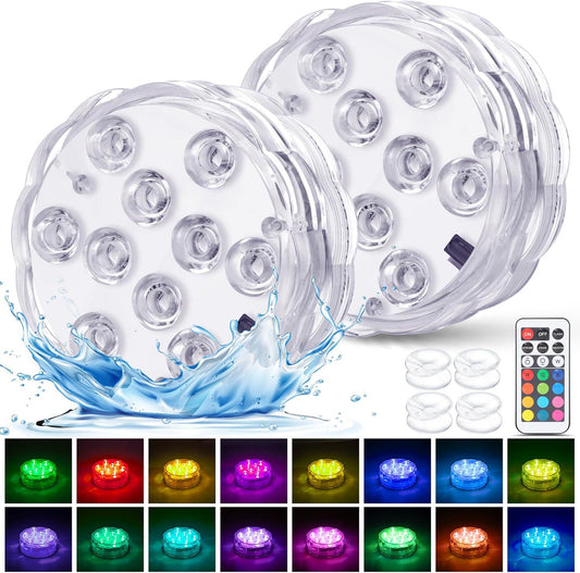 YiaMia Hot Tub Lights, Submersible LED Pool Lights With Suction Cup And Remote Control, 2-Pack RGB Color Battery-Powered Waterproof Lights For Ponds, Decoration, Parties, Vase Bases, Spas, Aquariums