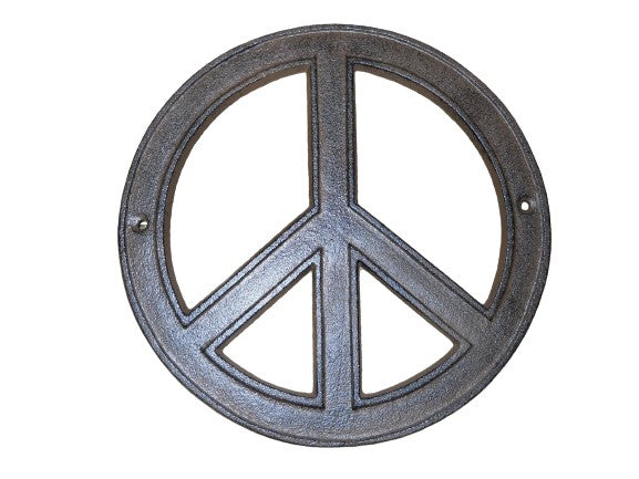 Cast Iron Hippie PEACE Sign, Flower Power Plaque Wall Decor 8 INCH Round